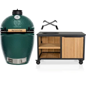 Big Green Egg Large + Fraaii Tafel Bamboo Natural Rhombus Storage