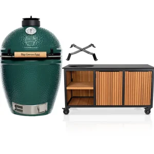 Big Green Egg Large + Fraaii Tafel Bamboo Teak Oil Rhombus Inferno