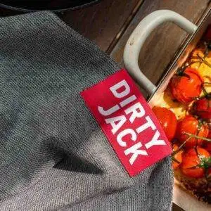 DIRTY JACK kookdoek CHARCOAL – RED-ISH LABEL
