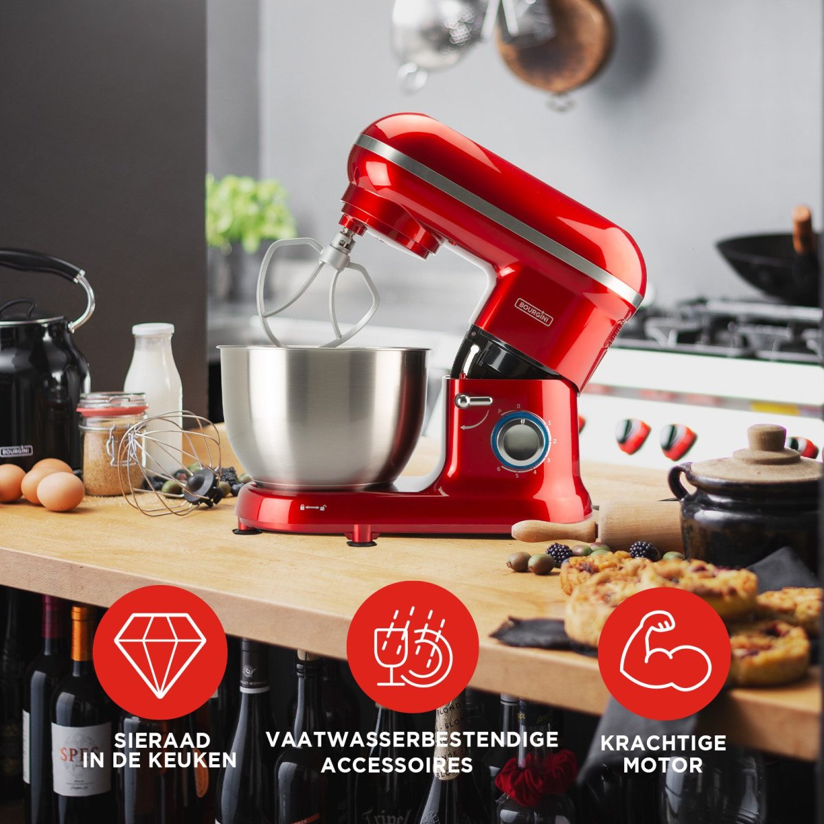 Classic Kitchen Chef 4,5L – Keukenmachine – Rood - Afbeelding 8