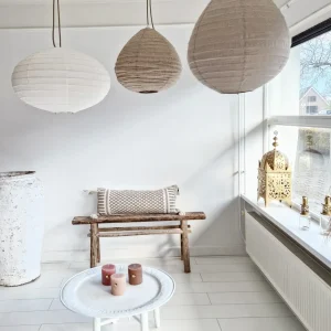 Linnen lampion lamp White Ufo met frame