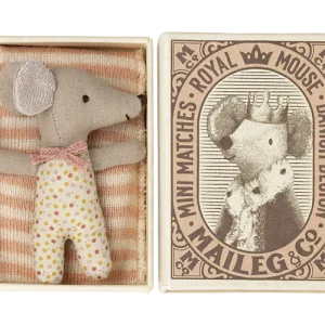 Maileg Sleepy Wakey baby mouse in matchbox Rose