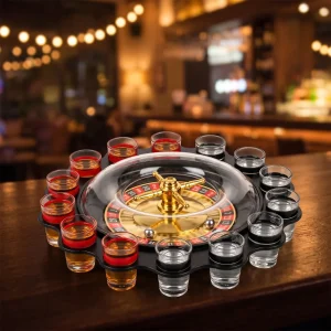Cheqo® Roulette Drankspel met 12 Shotglaasjes - Drinkspel voor Volwassenen - Party Roulette - Shot Roulette - Drank Roulette - Feestspel - Partyspel - Draaischijf met Speelballetjes - Casino Spel - Feestartikelen - Drinking Game - Shots